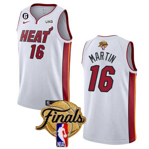 Mens Miami Heat #16 Caleb Martin White 2023 Finals Association Edition With NO.6 Patch Stitched Basketball Jersey->miami heat->NBA Jersey